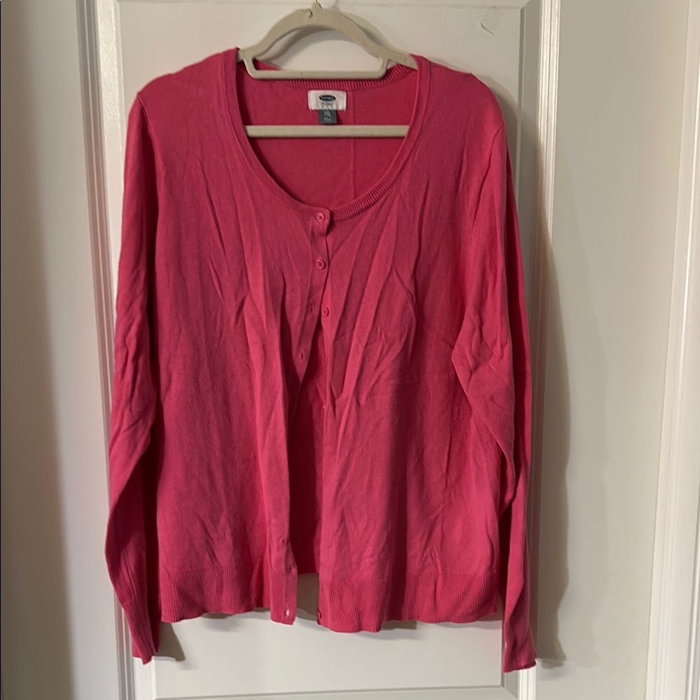 Old Navy Orange Pink Long Sleeve Buttoned Blouse